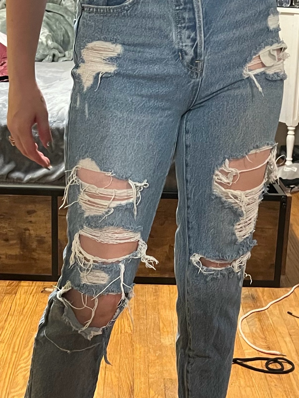 PacSun Distressed Light Blue Straight Leg Jeans with Rips